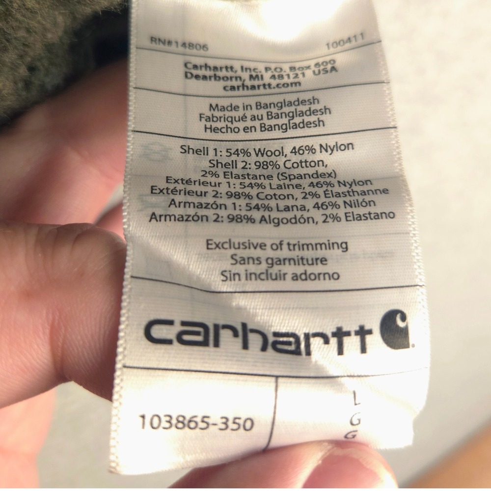 Carhartt Mens Wool Blend Quarter Zip Sweater Olive Green Canvas 103865-350 L - Picture 3 of 6